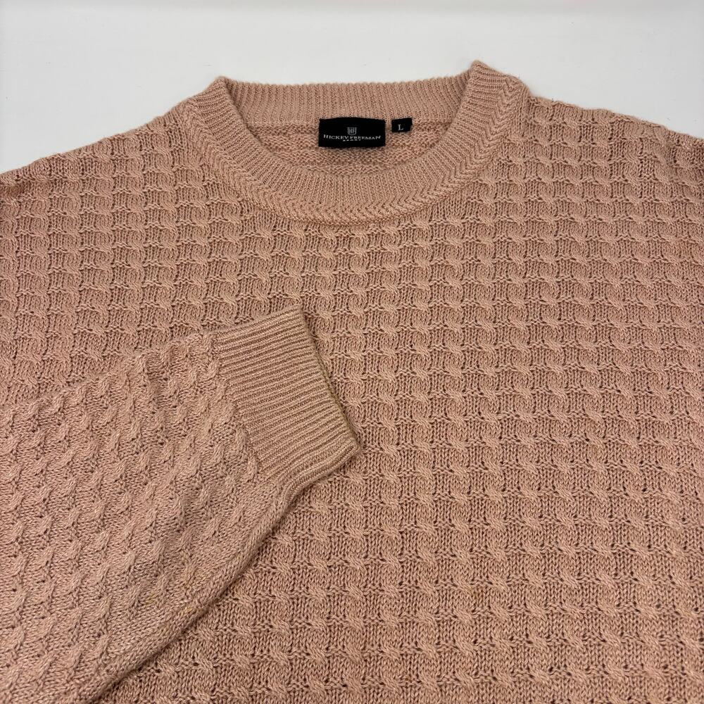 Hickey Freeman Sport Large Peach Cable Knit Silk Linen Blend Pullover Sweater